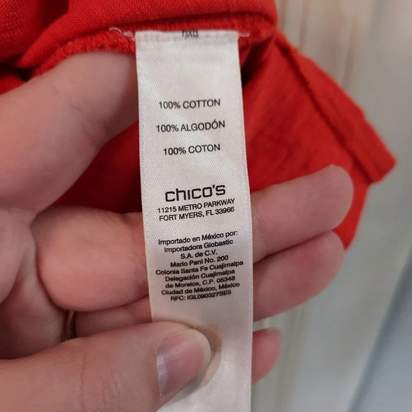 Chico's Orange-Red Scoop Neck with Cutout Short Sleeve Shirt in Size 3 - Picture 8 of 8
